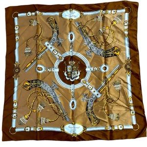Les Armes du Roi women’s Scalf 30”x30” Brown 100% Silk Made in France